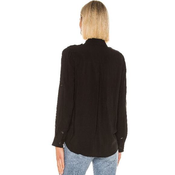 L'Agence Lunetta Roll Tab Sleeve Front Button Shirt Matte Black Women's Size XS - Picture 2 of 7